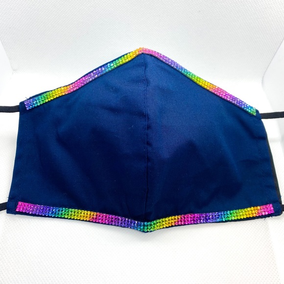 Rhinestone trim face mask (Navy) - Picture 2 of 5